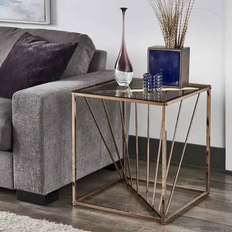 Hannah Square Metal and Glass Top End Tables by iNSPIRE Q Bold