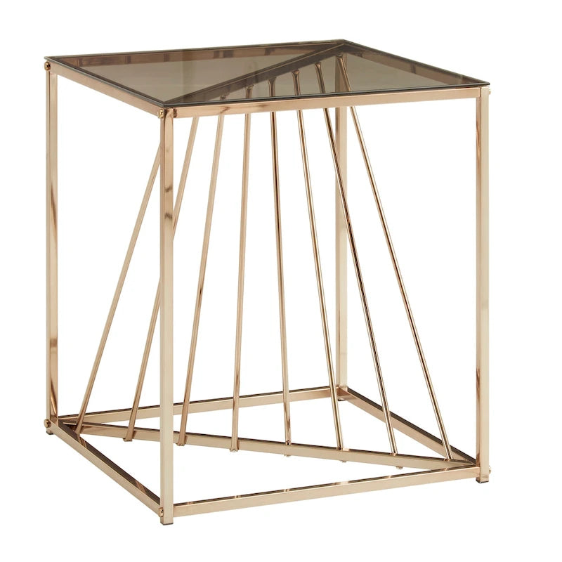 Square Metal and Glass Top End Table