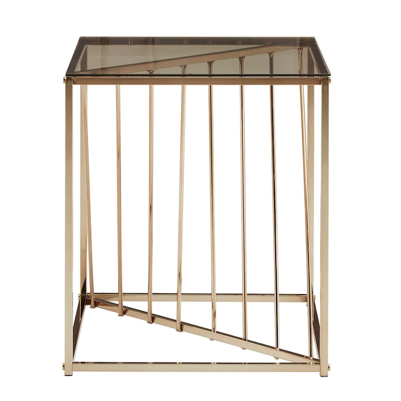 Square Metal and Glass Top End Table