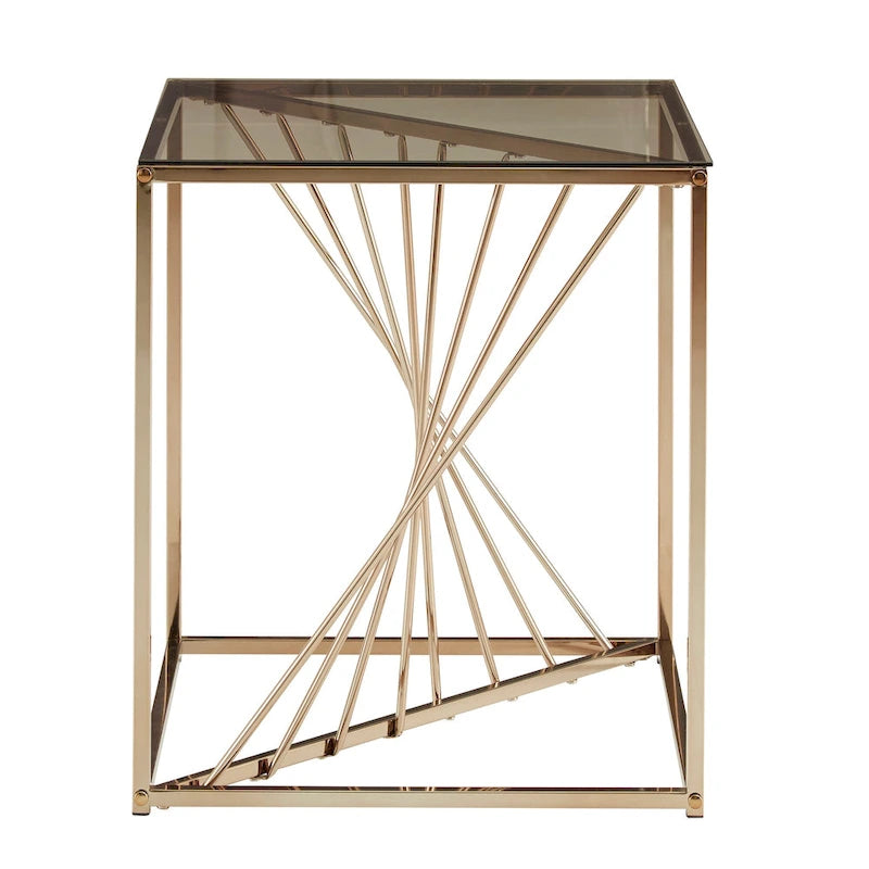 Square Metal and Glass Top End Table