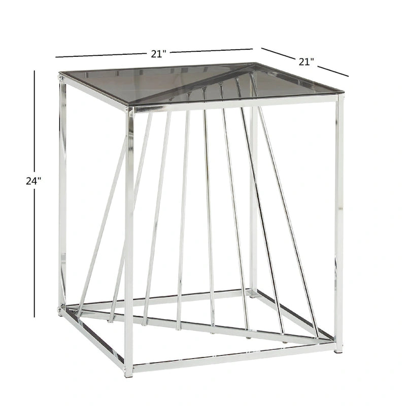 Square Metal and Glass Top End Table