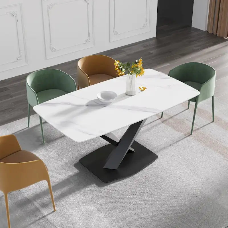 63-Inch Dining Table with Slate Stone Top and Metal Legs