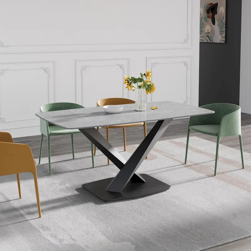 63-Inch Dining Table with Slate Stone Top and Metal Legs