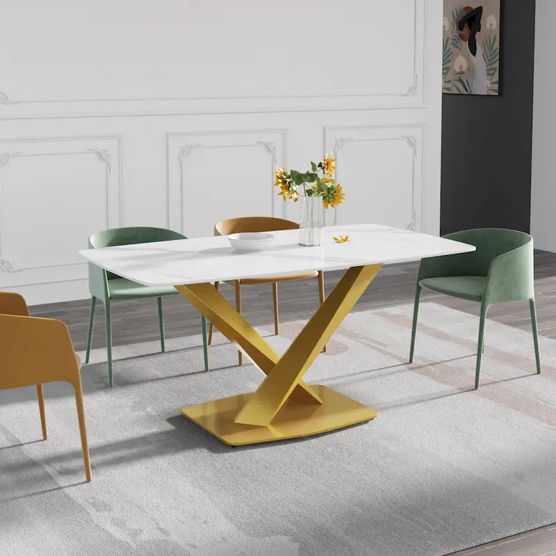 63-Inch Dining Table with Slate Stone Top and Metal Legs