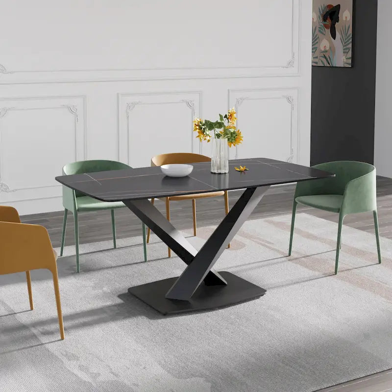 63-Inch Dining Table with Slate Stone Top and Metal Legs