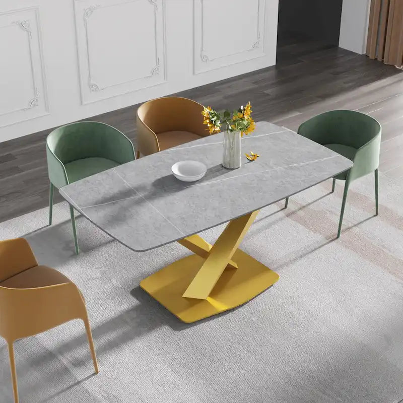 63-Inch Dining Table with Slate Stone Top and Metal Legs