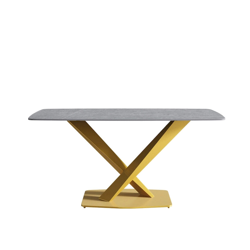 63-Inch Dining Table with Slate Stone Top and Metal Legs