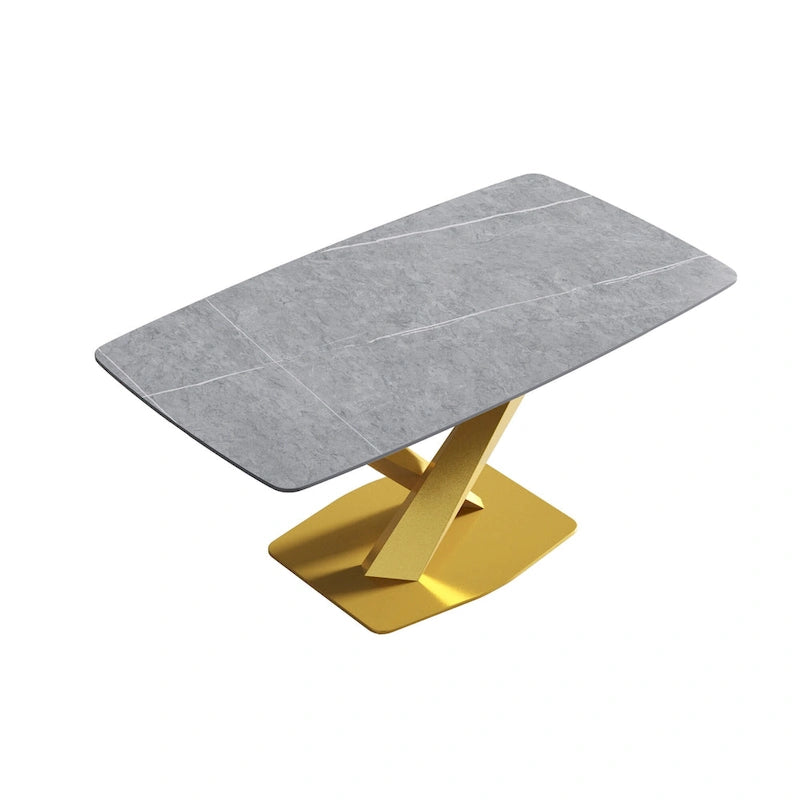 63-Inch Dining Table with Slate Stone Top and Metal Legs