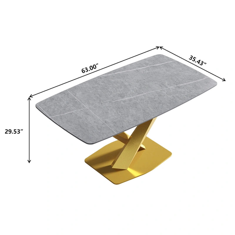 63-Inch Dining Table with Slate Stone Top and Metal Legs
