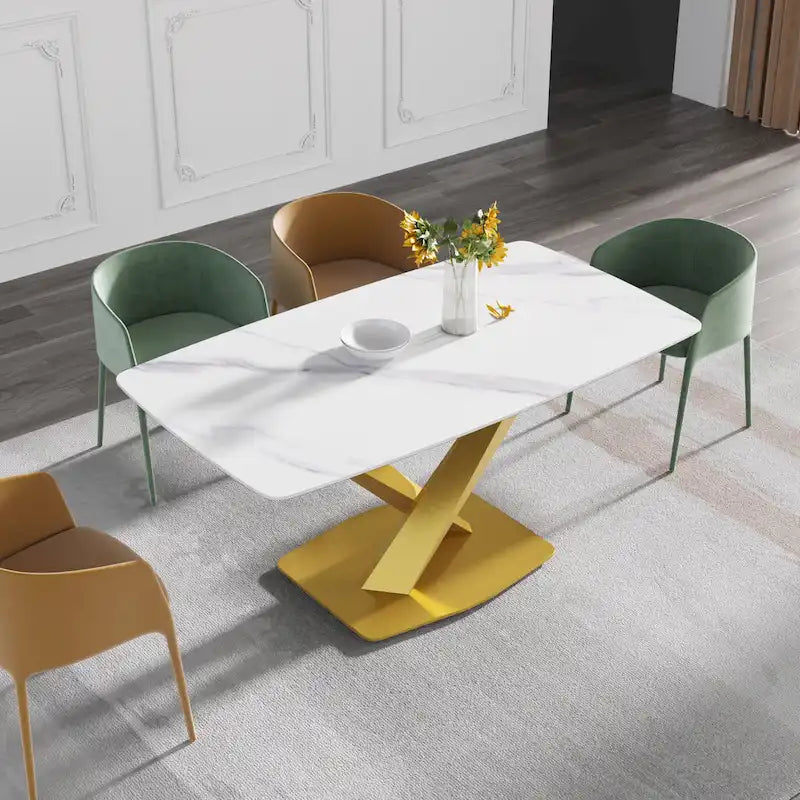 63-Inch Dining Table with Slate Stone Top and Metal Legs