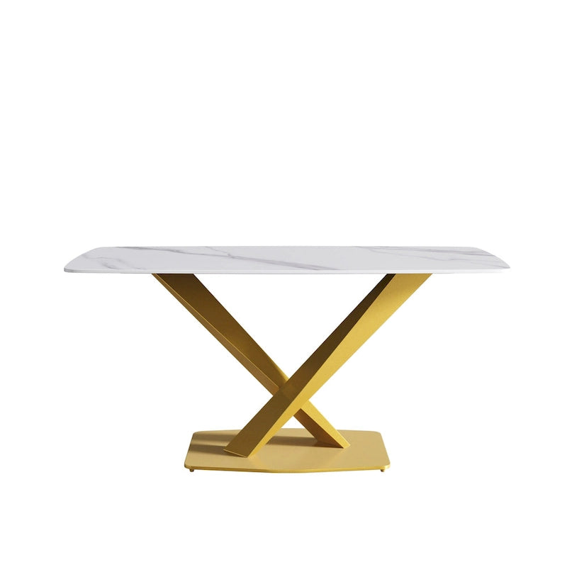 63-Inch Dining Table with Slate Stone Top and Metal Legs