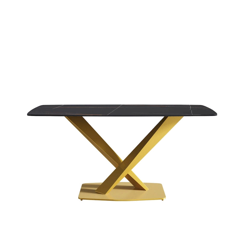 63-Inch Dining Table with Slate Stone Top and Metal Legs