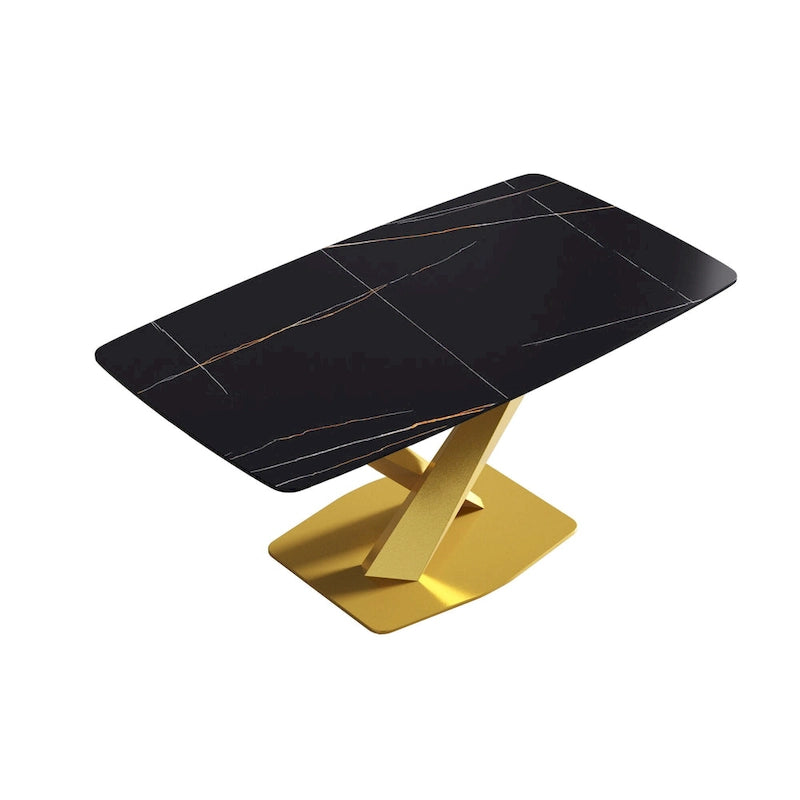 63-Inch Dining Table with Slate Stone Top and Metal Legs
