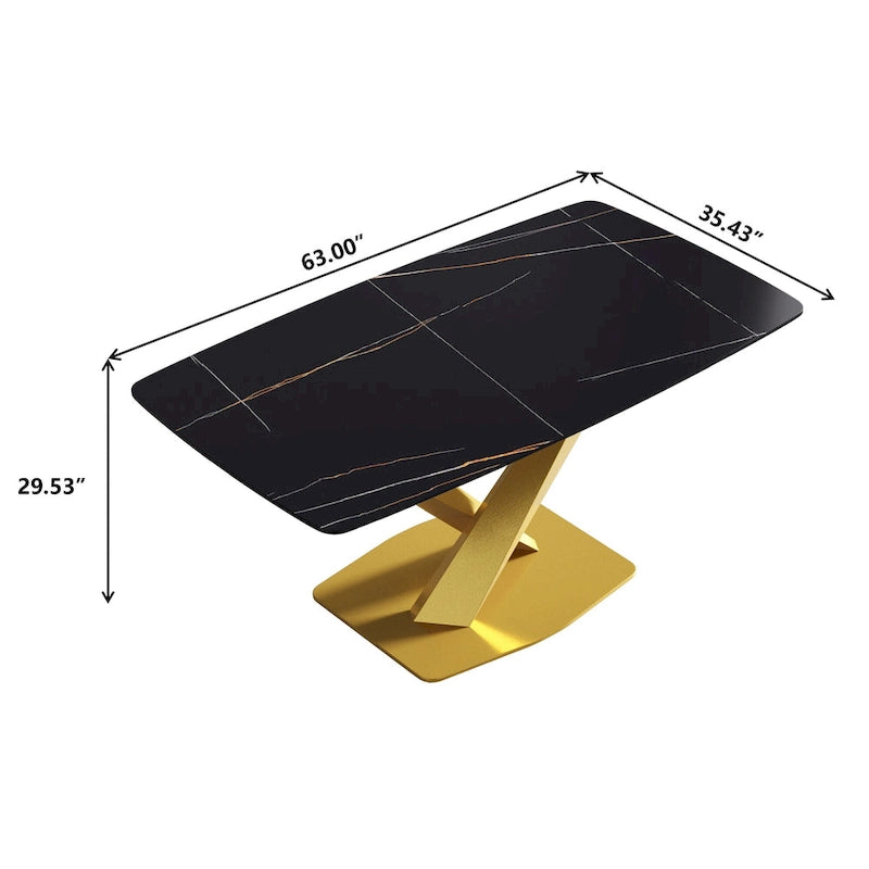 63-Inch Dining Table with Slate Stone Top and Metal Legs