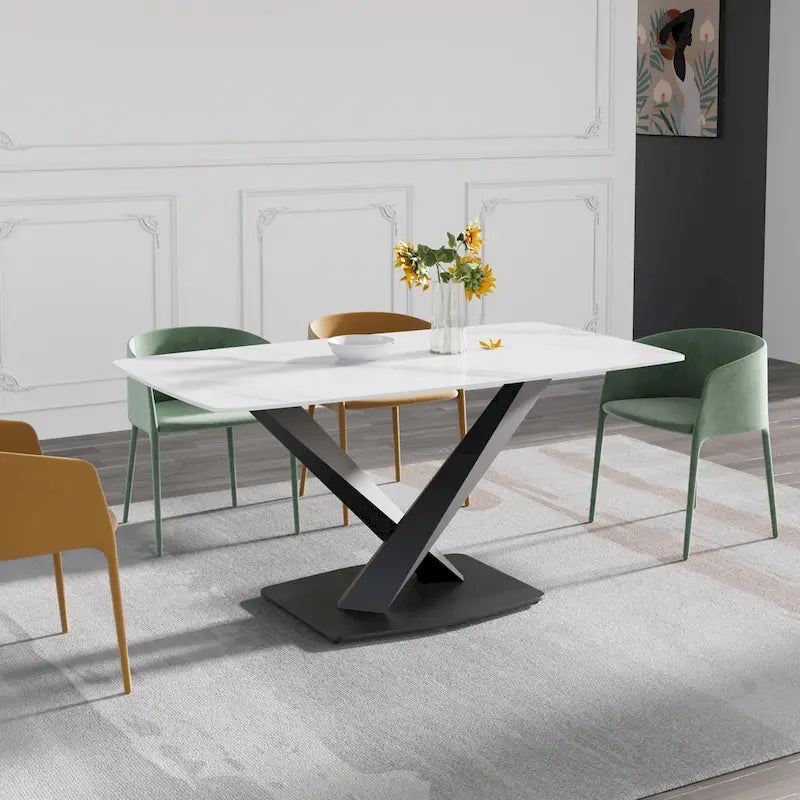 63-Inch Dining Table with Slate Stone Top and Metal Legs