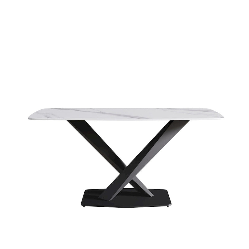 63-Inch Dining Table with Slate Stone Top and Metal Legs