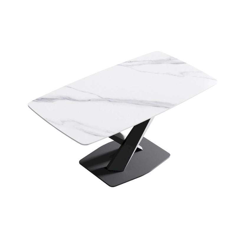 63-Inch Dining Table with Slate Stone Top and Metal Legs