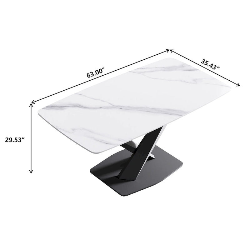 63-Inch Dining Table with Slate Stone Top and Metal Legs