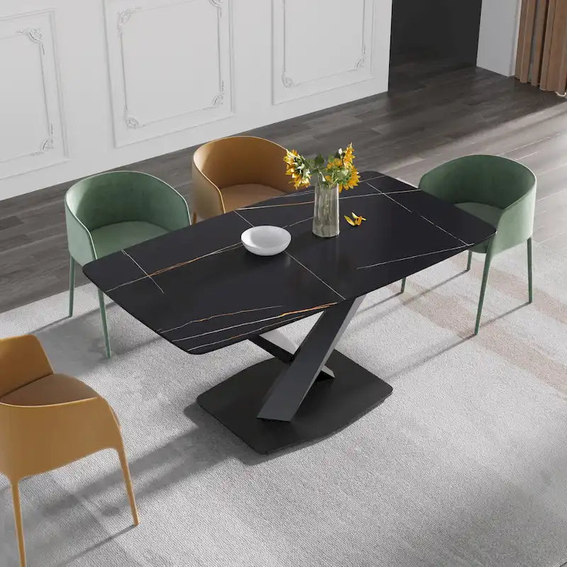 63-Inch Dining Table with Slate Stone Top and Metal Legs