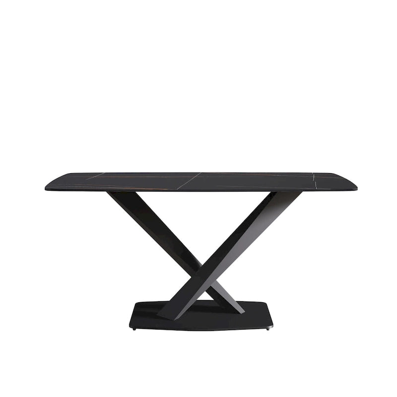 63-Inch Dining Table with Slate Stone Top and Metal Legs