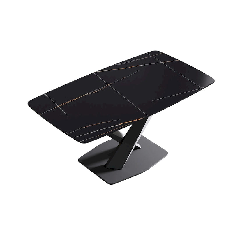 63-Inch Dining Table with Slate Stone Top and Metal Legs
