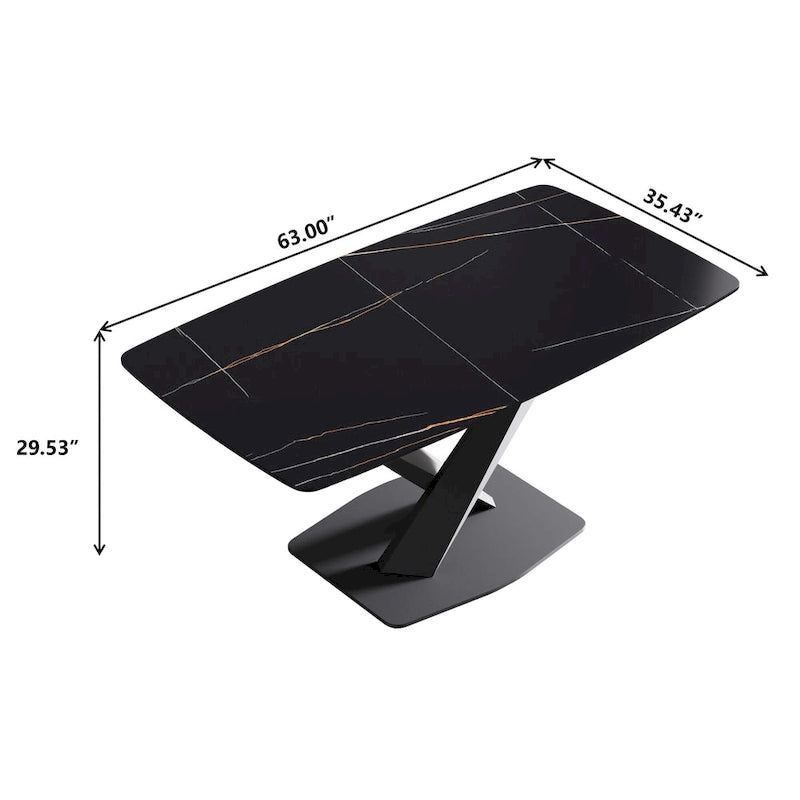 63-Inch Dining Table with Slate Stone Top and Metal Legs