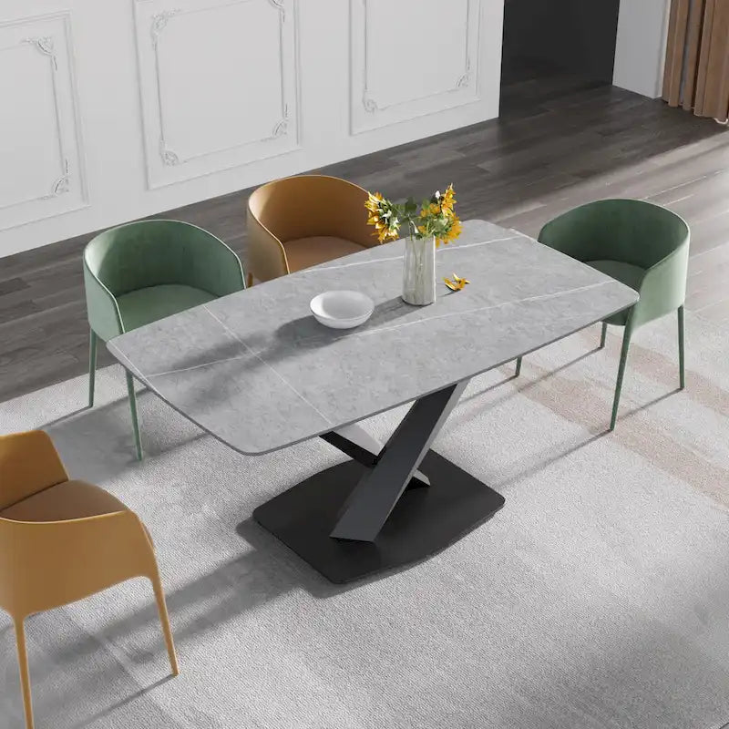 63-Inch Dining Table with Slate Stone Top and Metal Legs