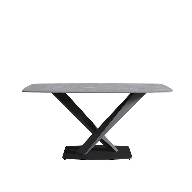 63-Inch Dining Table with Slate Stone Top and Metal Legs