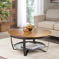 Round Mango Wood Coffee Table with Metal Base