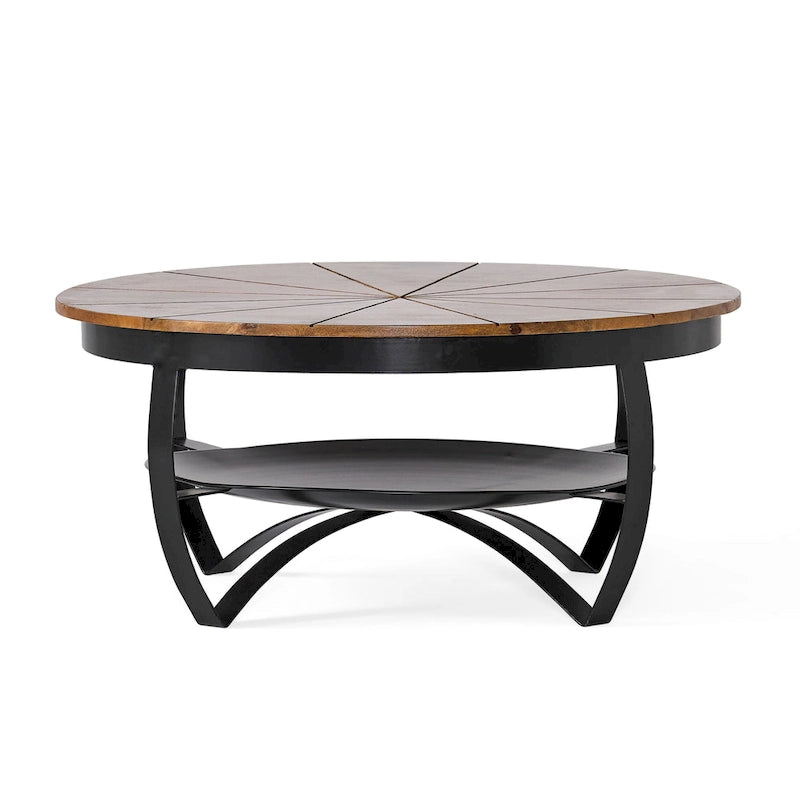 Round Mango Wood Coffee Table with Metal Base