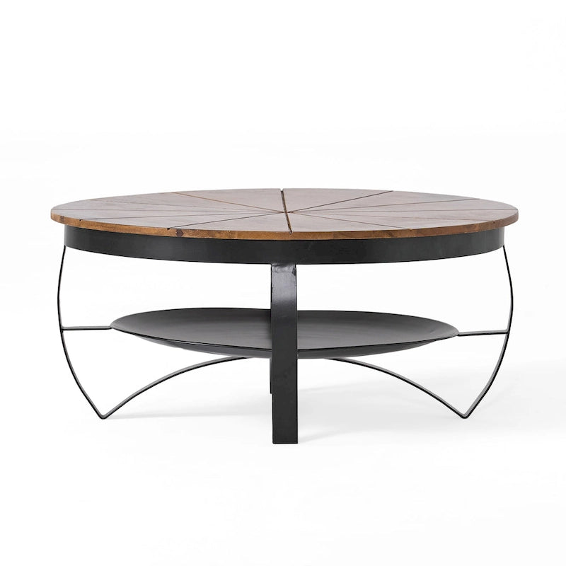 Round Mango Wood Coffee Table with Metal Base