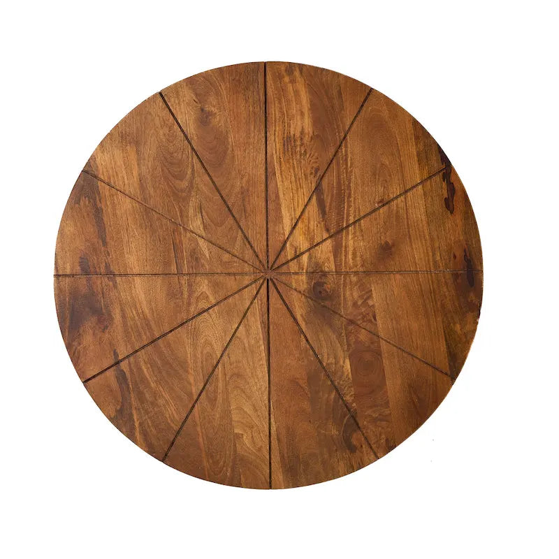 Round Mango Wood Coffee Table with Metal Base