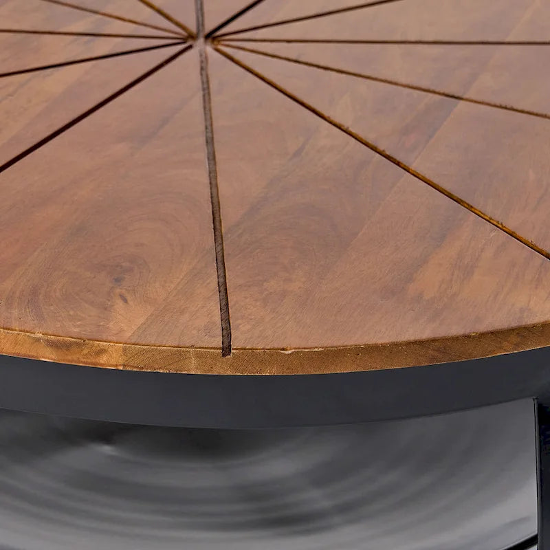 Round Mango Wood Coffee Table with Metal Base