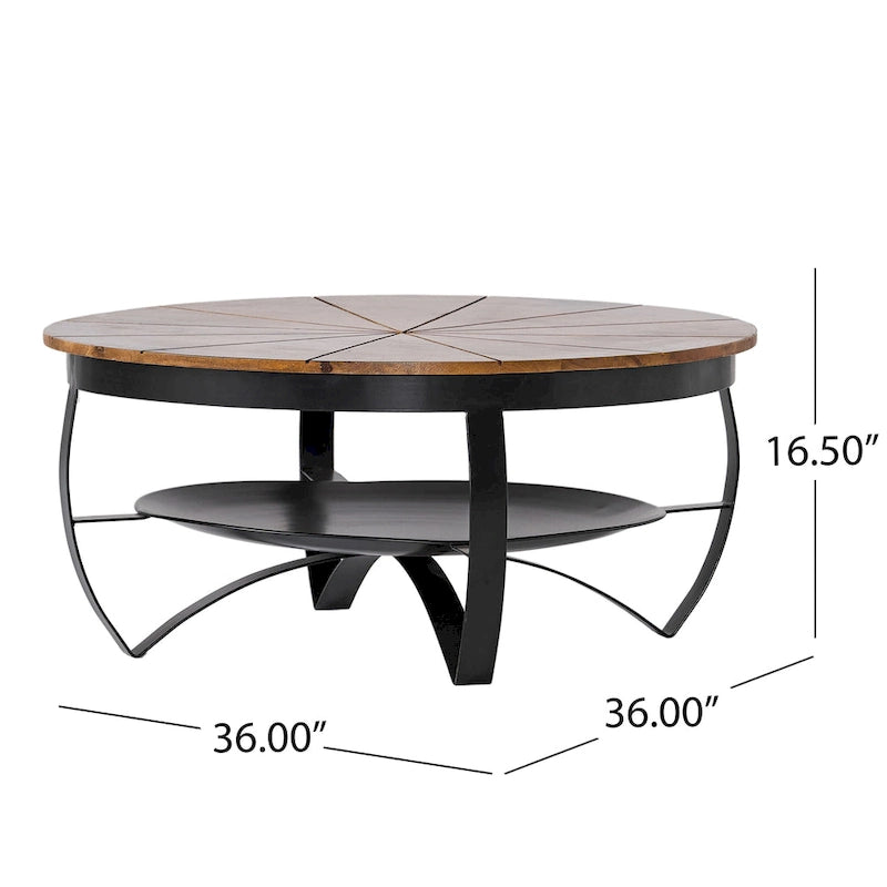 Round Mango Wood Coffee Table with Metal Base