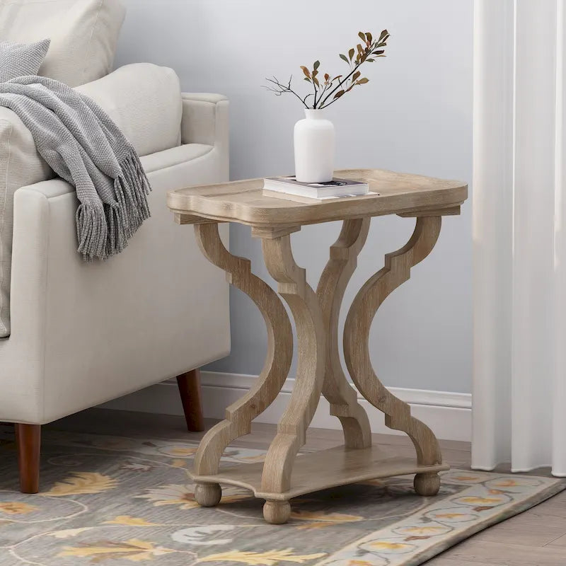 Distressed White Accent Table with Hourglass Base