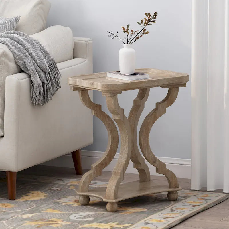 Distressed White Accent Table with Hourglass Base