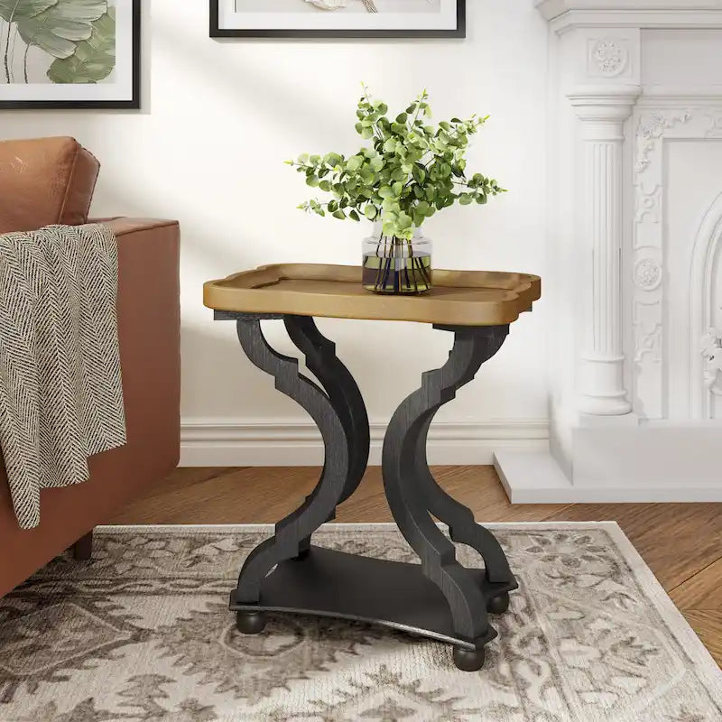 Distressed White Accent Table with Hourglass Base