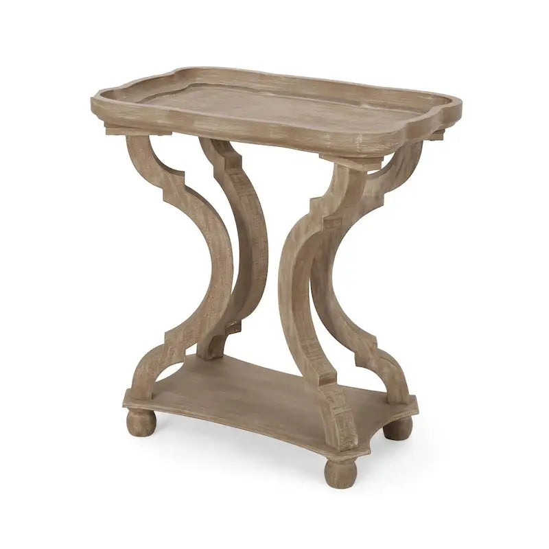 Distressed White Accent Table with Hourglass Base