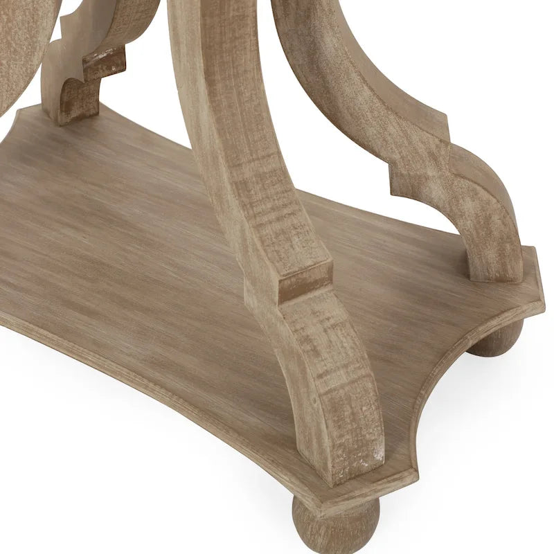Distressed White Accent Table with Hourglass Base