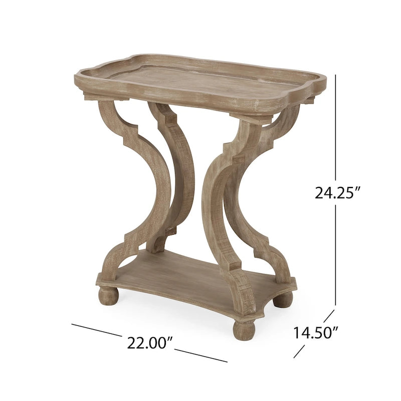 Distressed White Accent Table with Hourglass Base