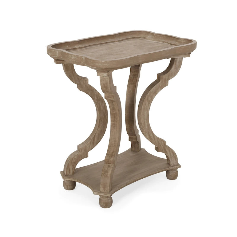 Distressed White Accent Table with Hourglass Base