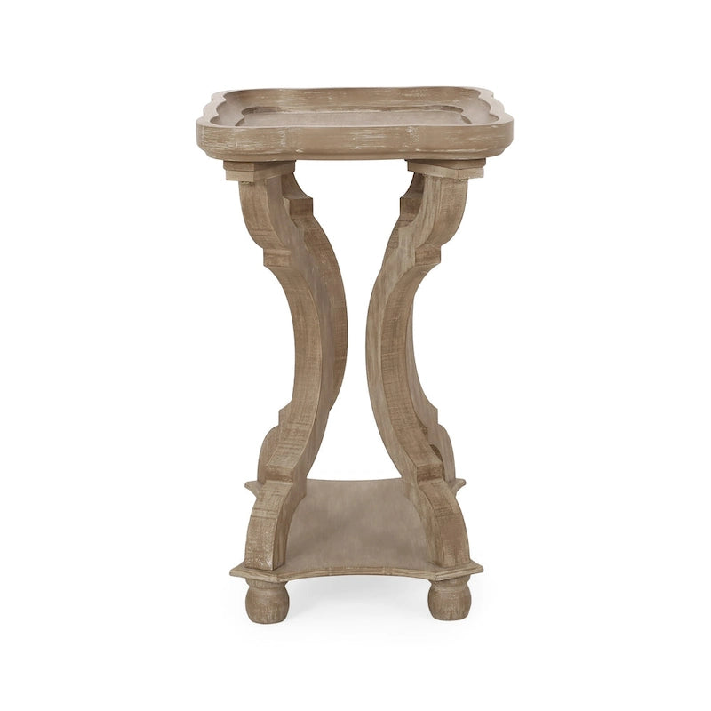 Distressed White Accent Table with Hourglass Base