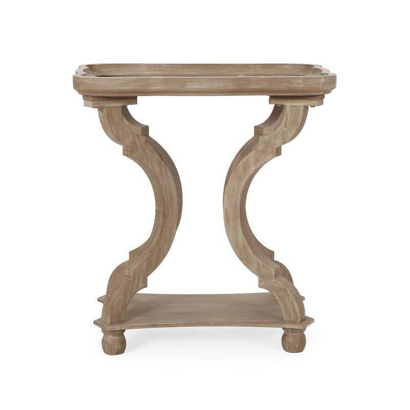 Distressed White Accent Table with Hourglass Base