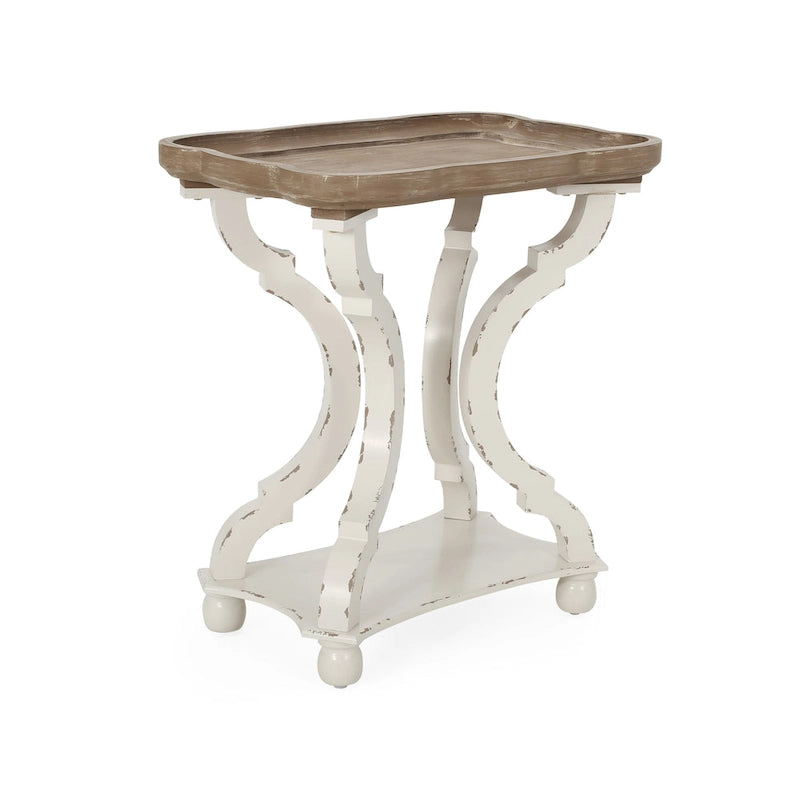 Distressed White Accent Table with Hourglass Base