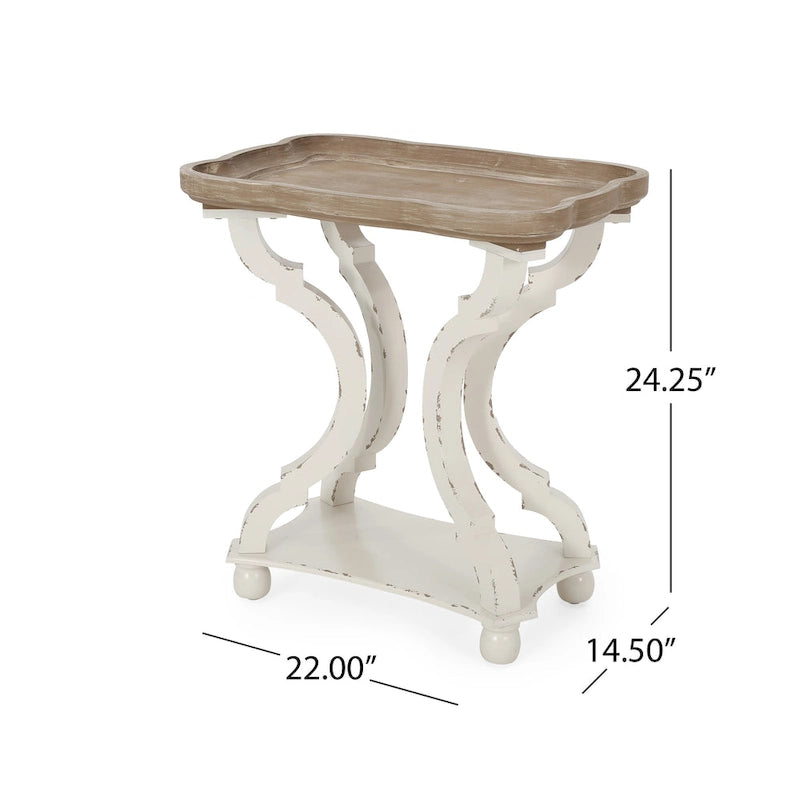 Distressed White Accent Table with Hourglass Base