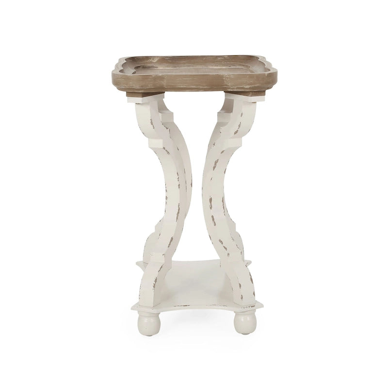 Distressed White Accent Table with Hourglass Base
