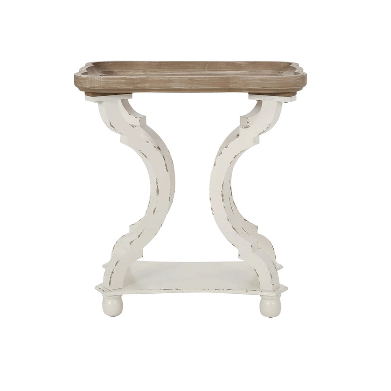 Distressed White Accent Table with Hourglass Base
