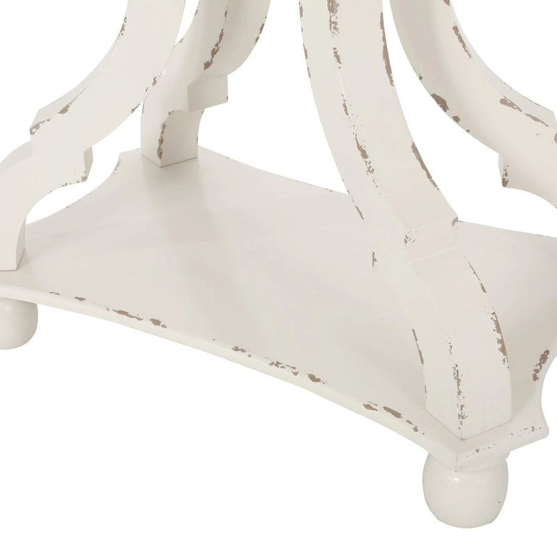 Distressed White Accent Table with Hourglass Base