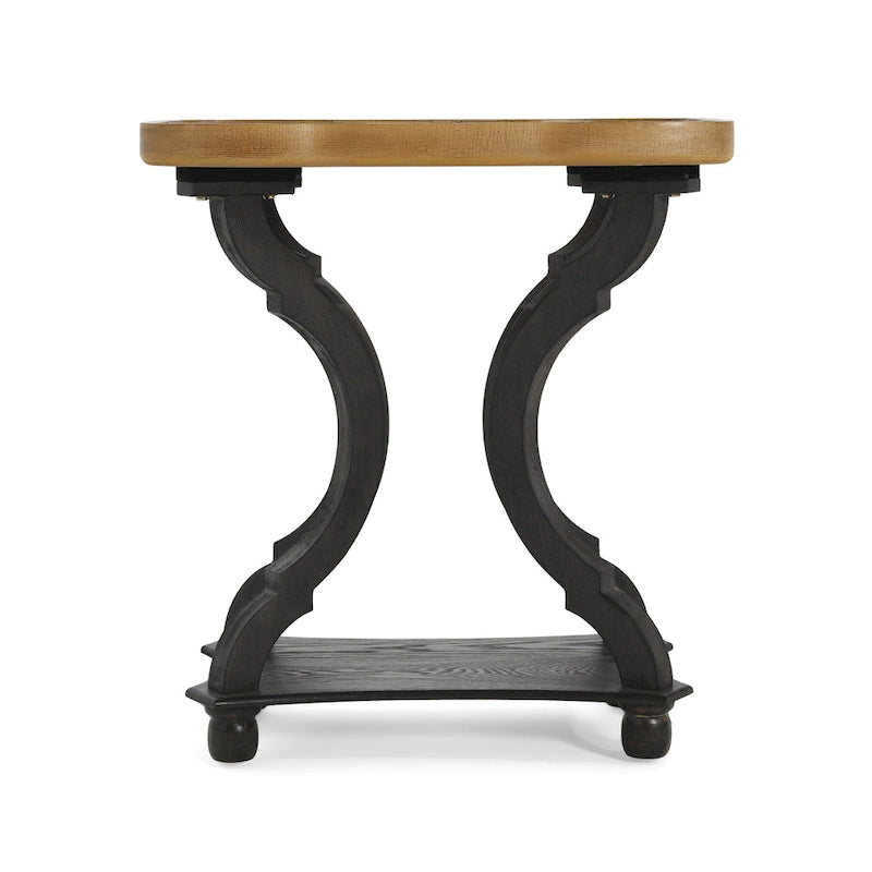 Distressed White Accent Table with Hourglass Base