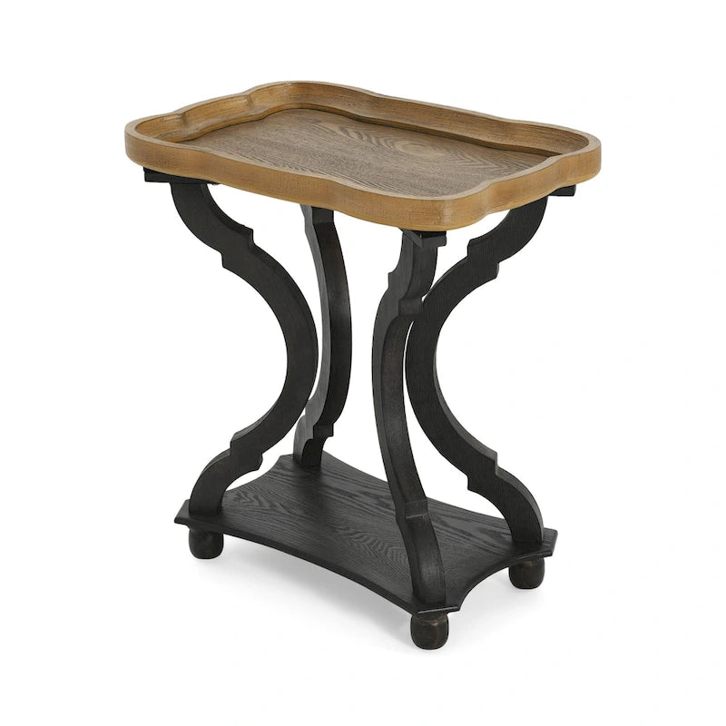 Distressed White Accent Table with Hourglass Base